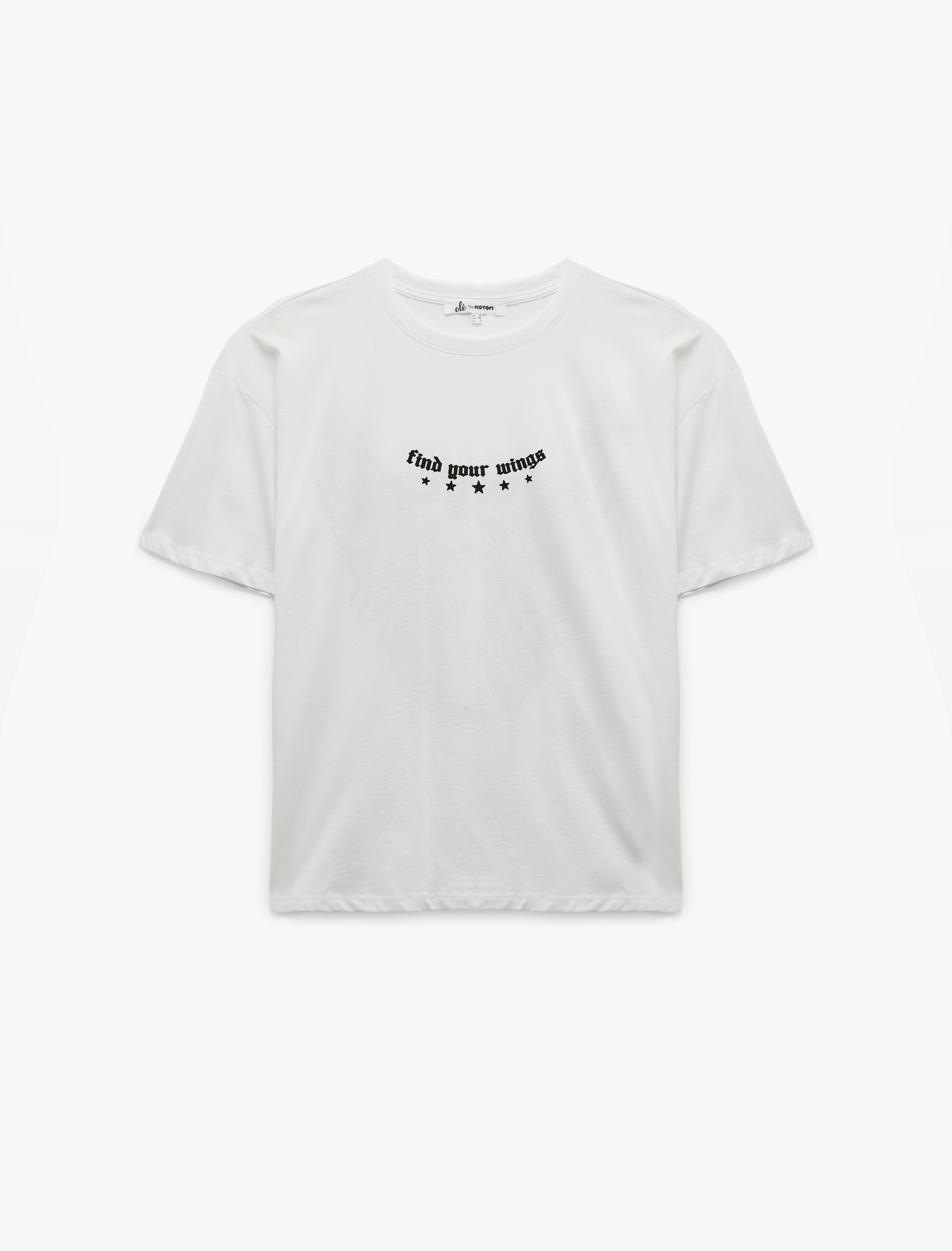   Pamuklu Kısa Kollu Bisiklet Yaka Arkası Baskılı Oversize Tişört