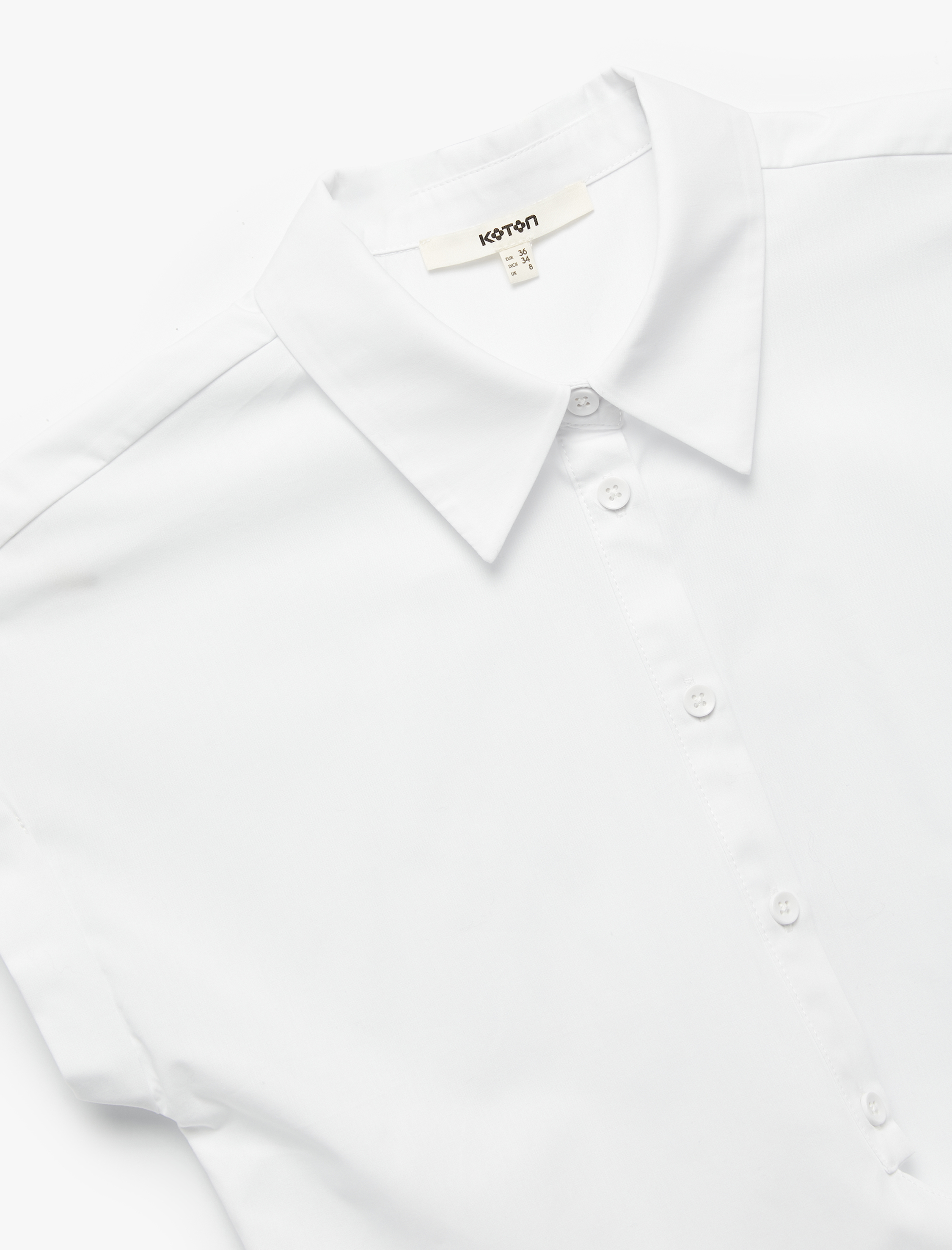   Pamuklu Kısa Kap Kollu Asimetrik Kesim Önden Bağlama Detaylı Gömlek