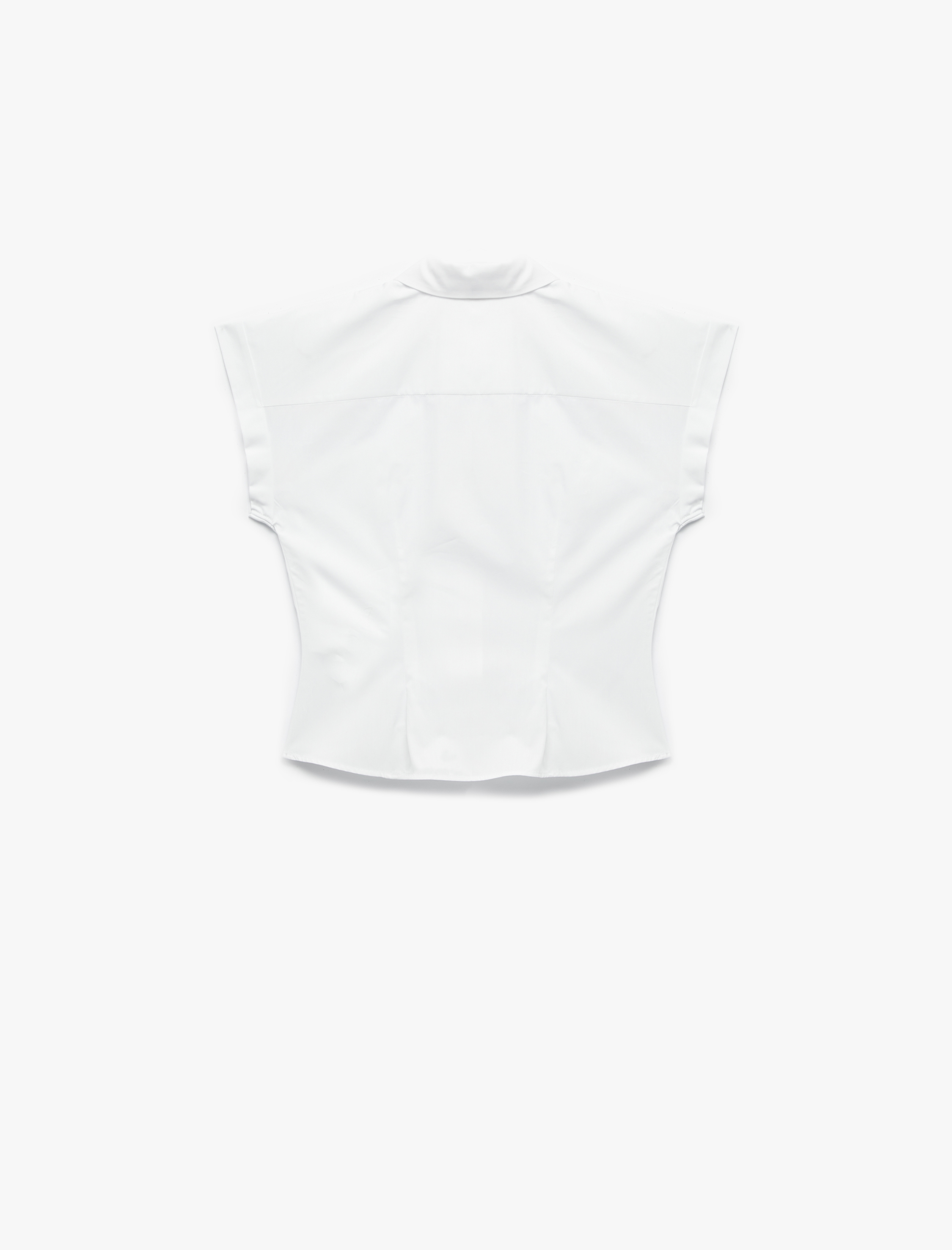   Pamuklu Kısa Kap Kollu Asimetrik Kesim Önden Bağlama Detaylı Gömlek