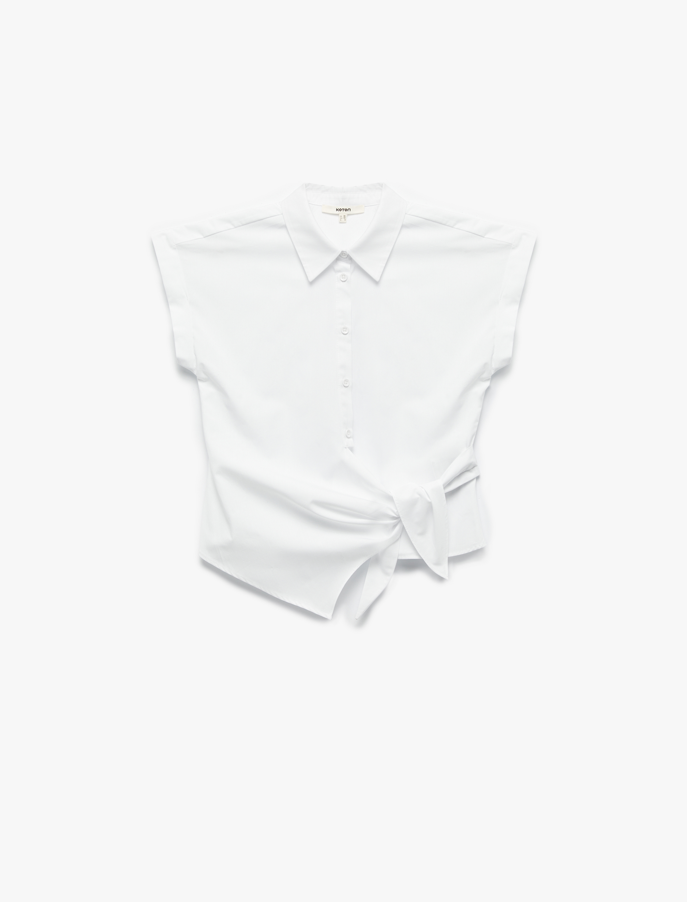   Pamuklu Kısa Kap Kollu Asimetrik Kesim Önden Bağlama Detaylı Gömlek