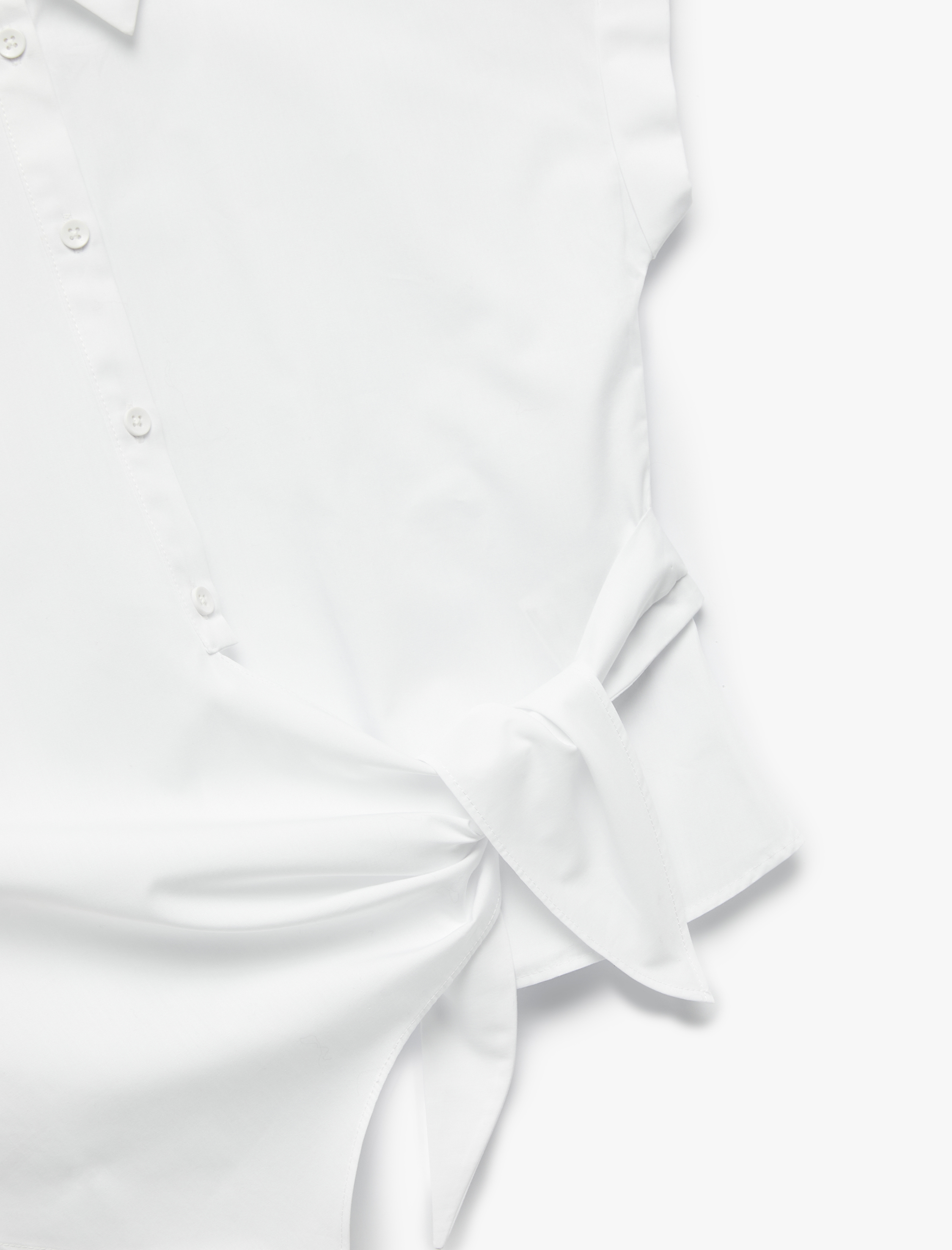   Pamuklu Kısa Kap Kollu Asimetrik Kesim Önden Bağlama Detaylı Gömlek