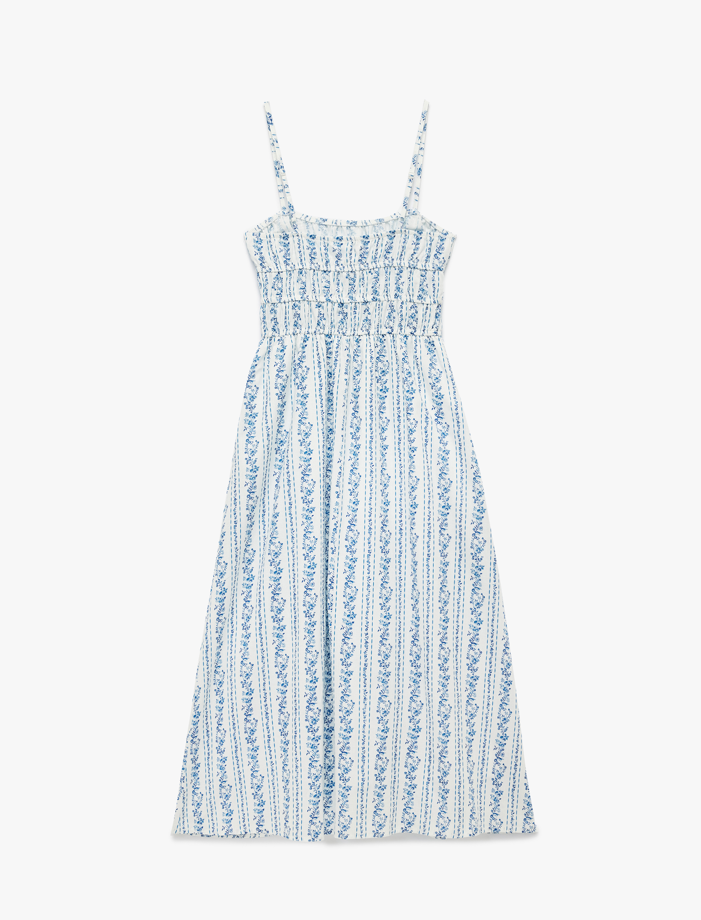   Pamuklu Askılı U Yaka Çiçekli A Kesim Uzun Elbise