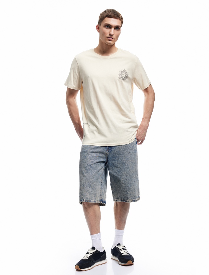  Regular Fit Kısa Kollu Bisiklet Yaka Pamuklu Baskılı Tişört