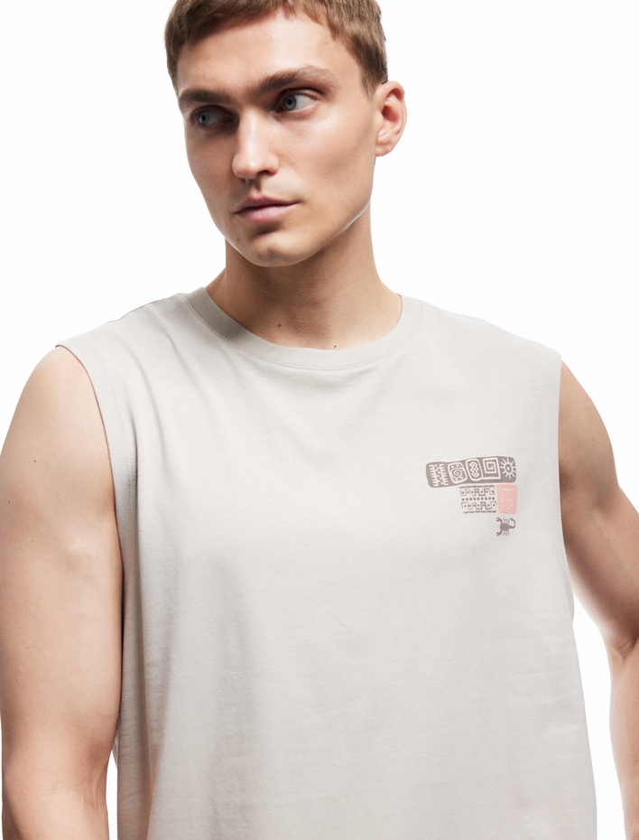  Regular Fit Kolsuz Bisiklet Yaka Pamuklu Etnik Baskılı Atlet