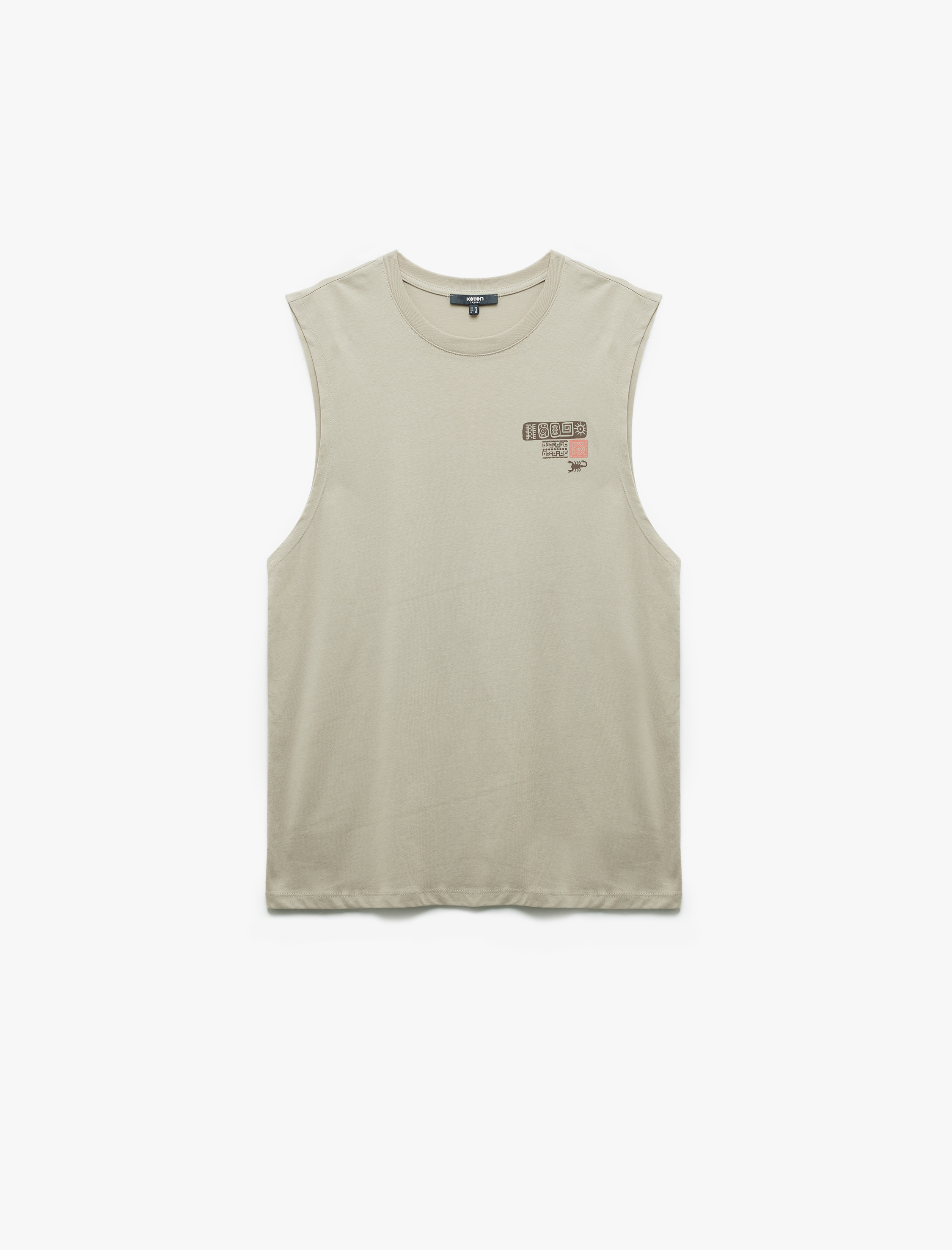   Regular Fit Kolsuz Bisiklet Yaka Pamuklu Etnik Baskılı Atlet