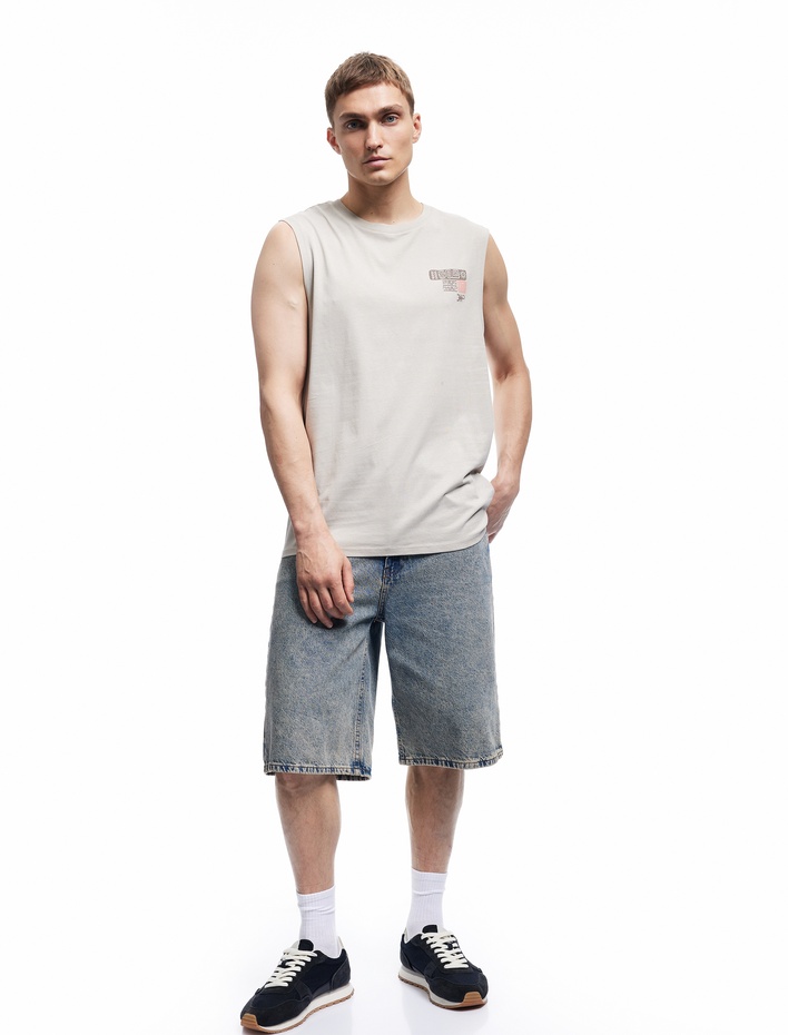  Regular Fit Kolsuz Bisiklet Yaka Pamuklu Etnik Baskılı Atlet