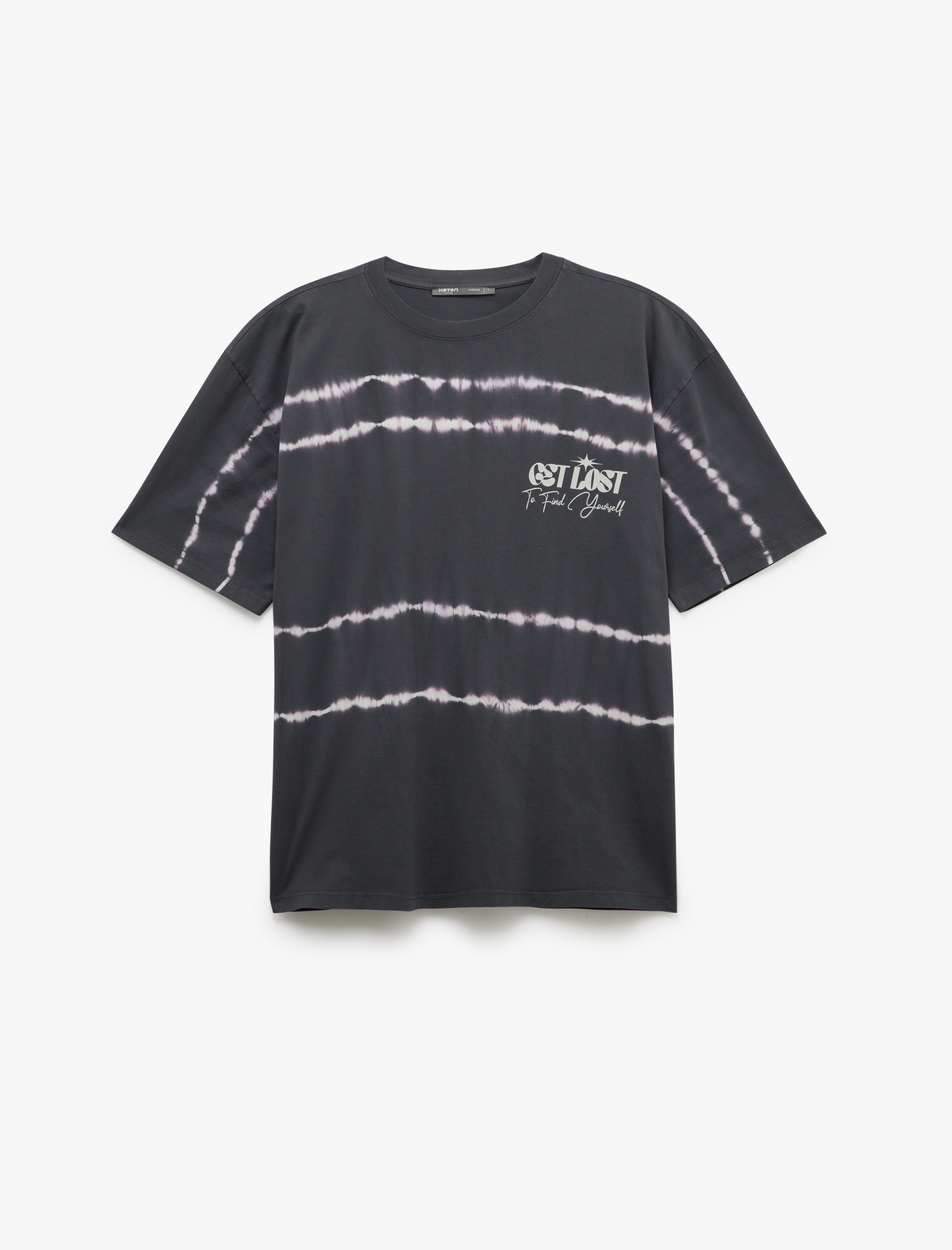   Kısa Kollu Bisiklet Yaka Baskılı Yıkamalı Pamuklu Oversize Tişört