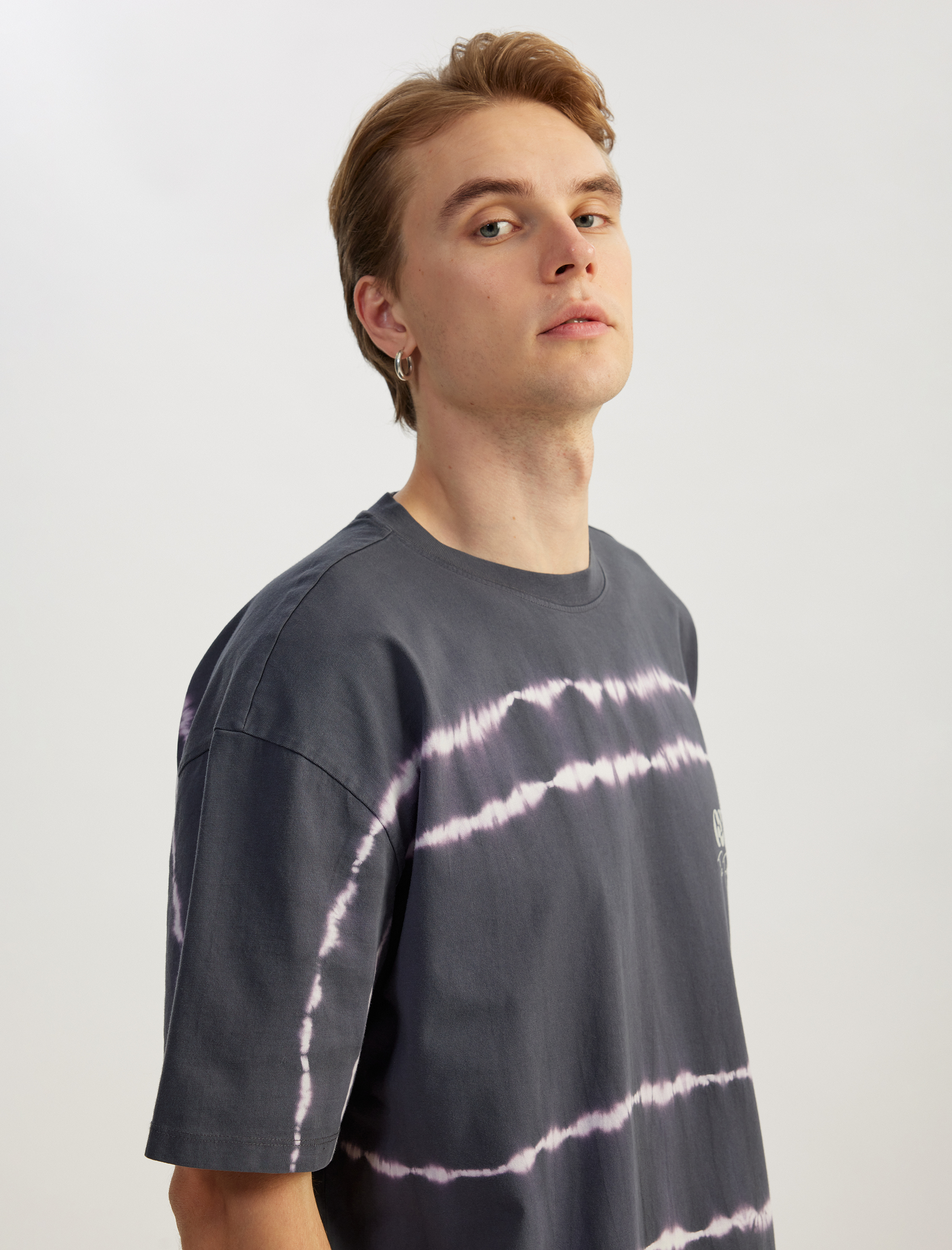   Kısa Kollu Bisiklet Yaka Baskılı Yıkamalı Pamuklu Oversize Tişört