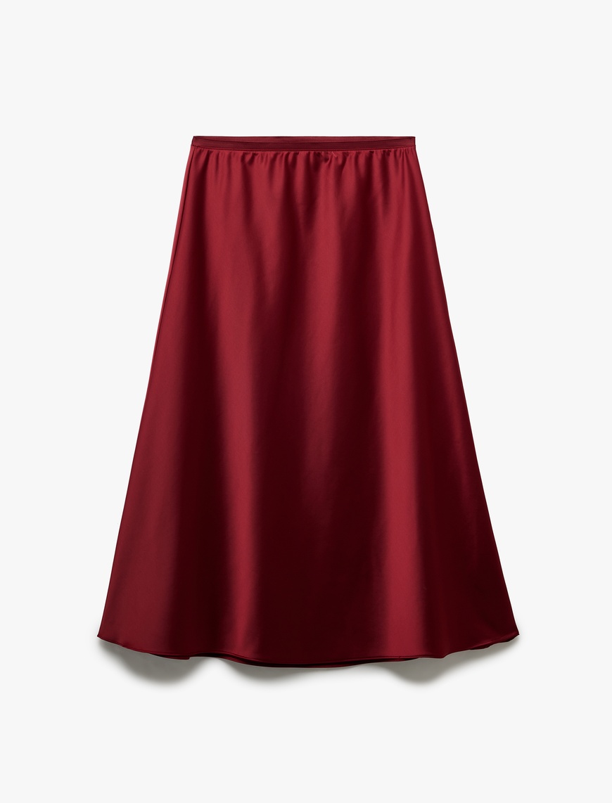   Standart Bel Regular Fit Saten Midi Etek