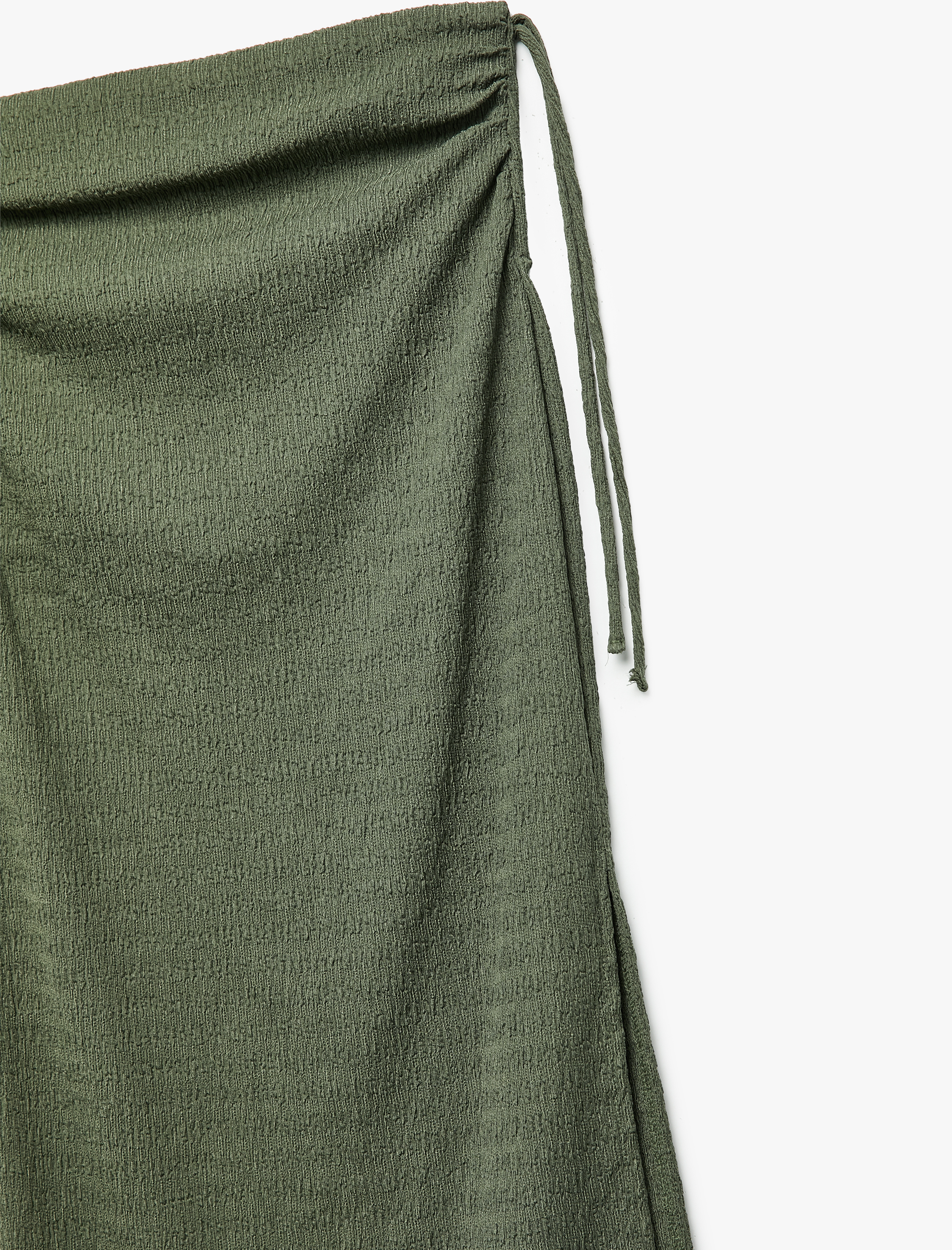   Bürümcük Kumaş Slim Fit Büzgü Detaylı Yırtmaçlı Uzun Etek