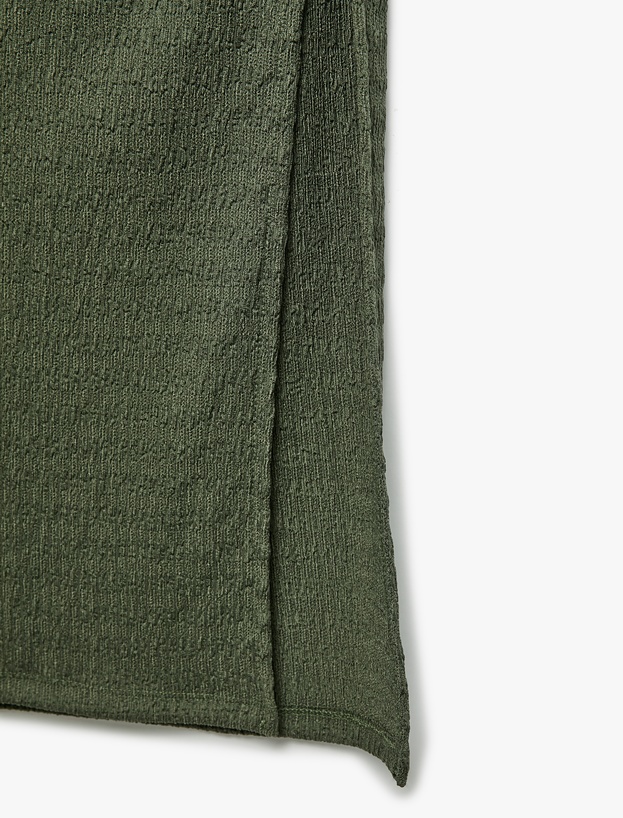 Bürümcük Kumaş Slim Fit Büzgü Detaylı Yırtmaçlı Uzun Etek_5