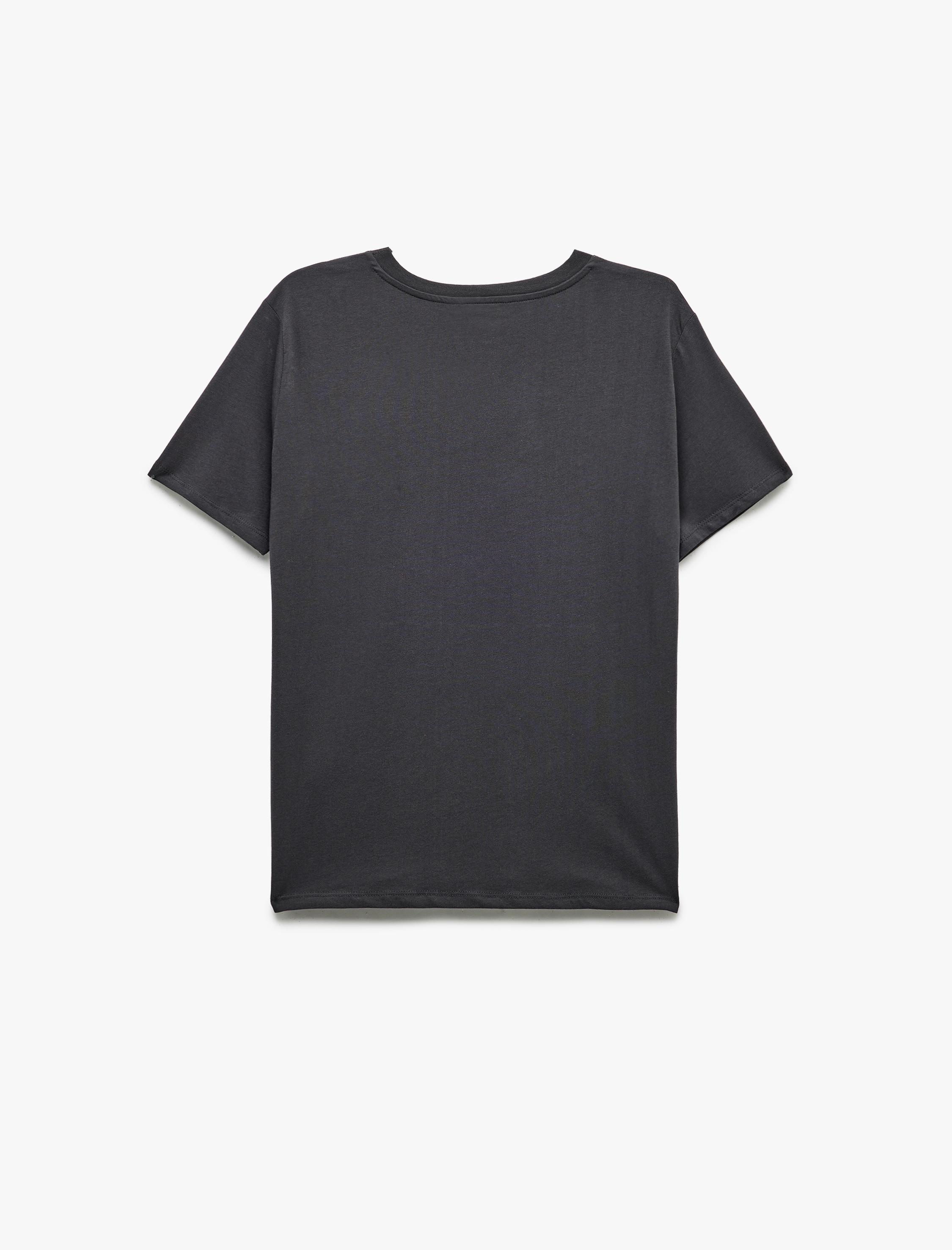   Pamuklu Kısa Kollu Bisiklet Yaka Ahududu Waffle Baskılı Tişört