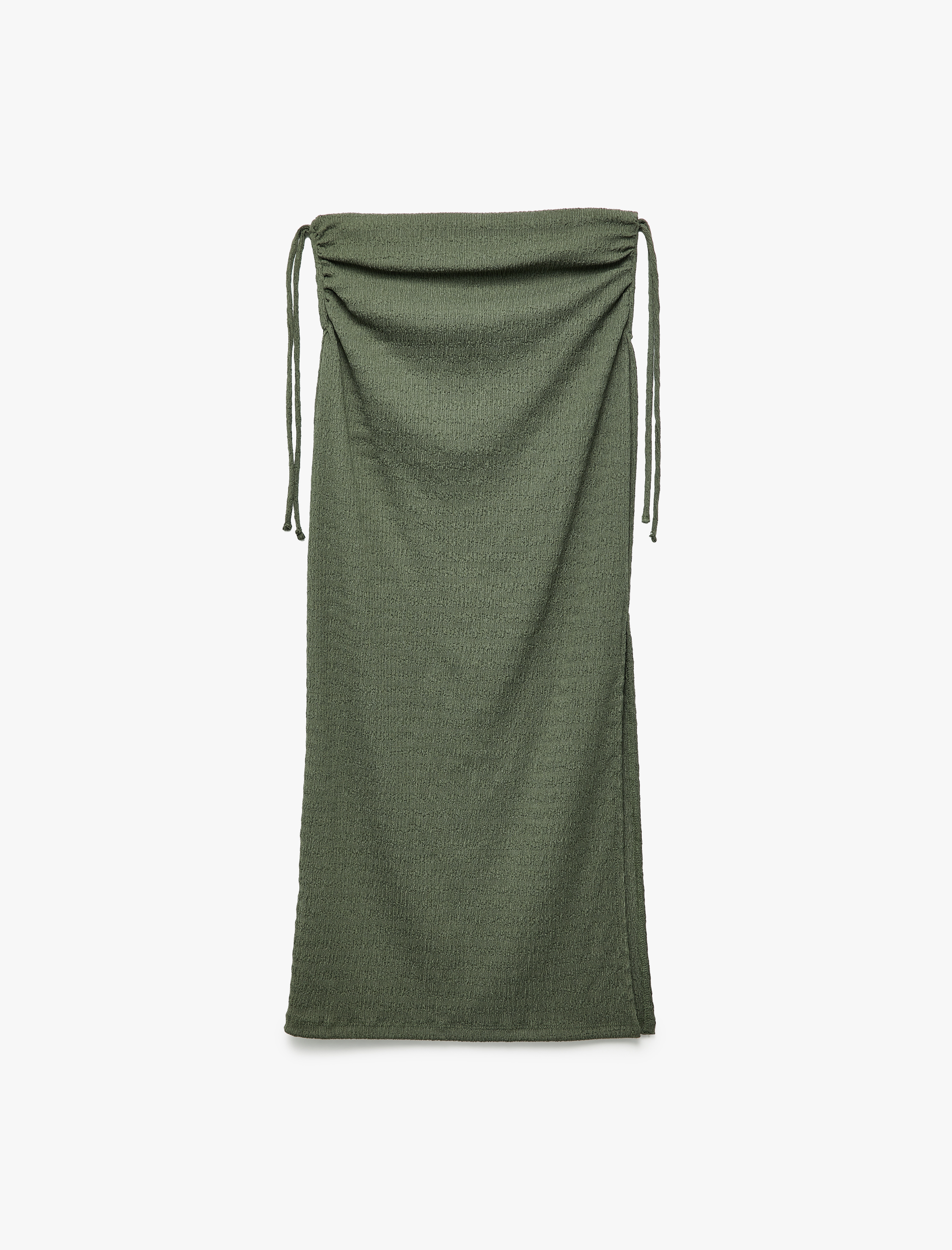   Bürümcük Kumaş Slim Fit Büzgü Detaylı Yırtmaçlı Uzun Etek