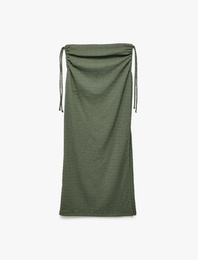 Bürümcük Kumaş Slim Fit Büzgü Detaylı Yırtmaçlı Uzun Etek