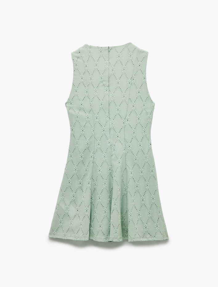  Fistolu Bisiklet Yaka Kolsuz Mini Elbise