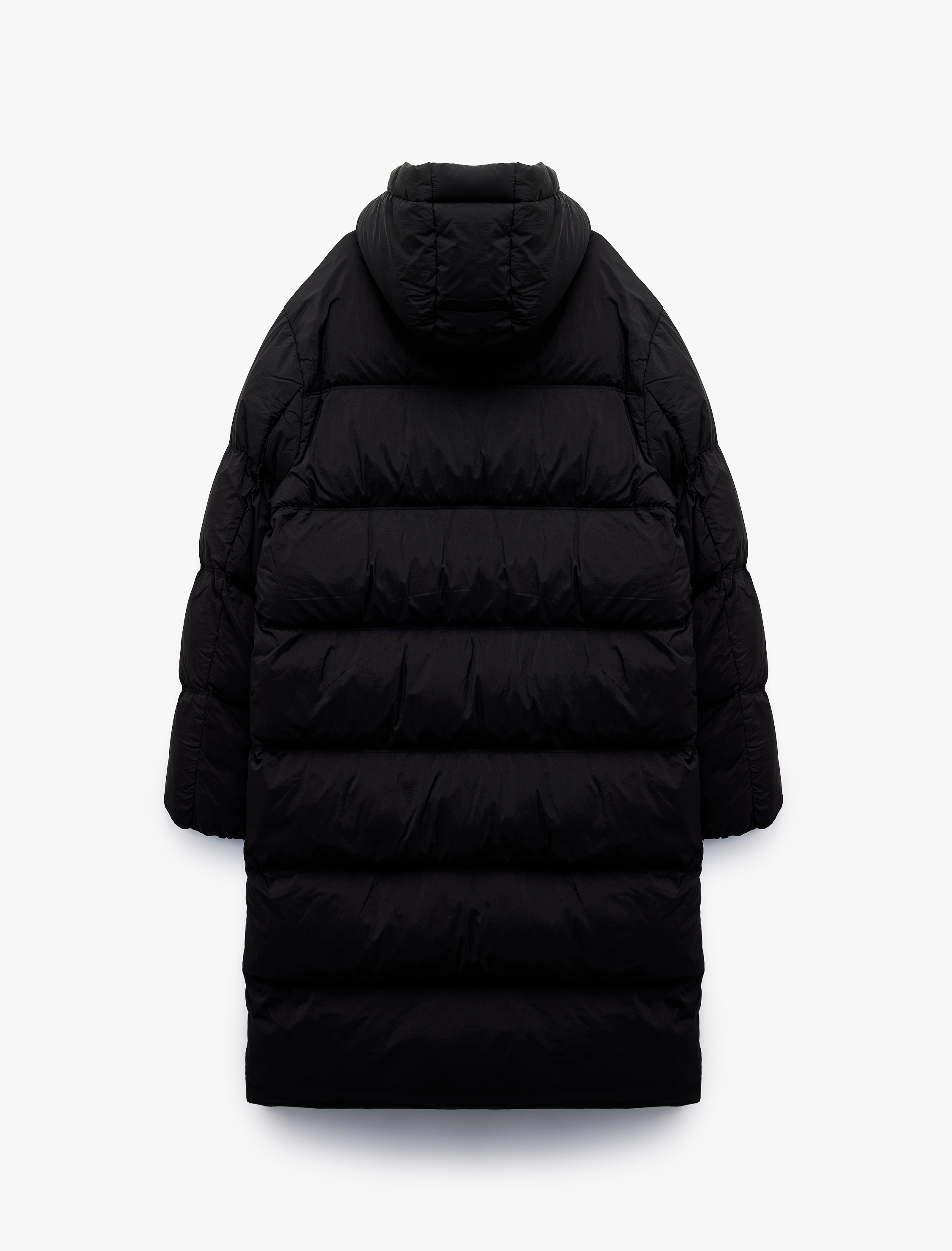   Kapüşonlu Cep Detaylı Fermuarlı Uzun Şişme Mont