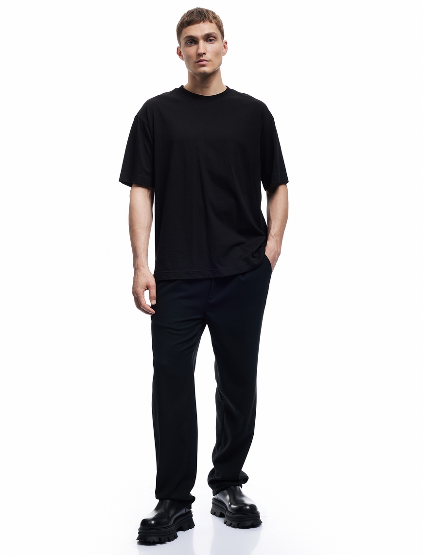   Kısa Kollu Bisiklet Yaka Pamuklu Basic Oversize Tişört