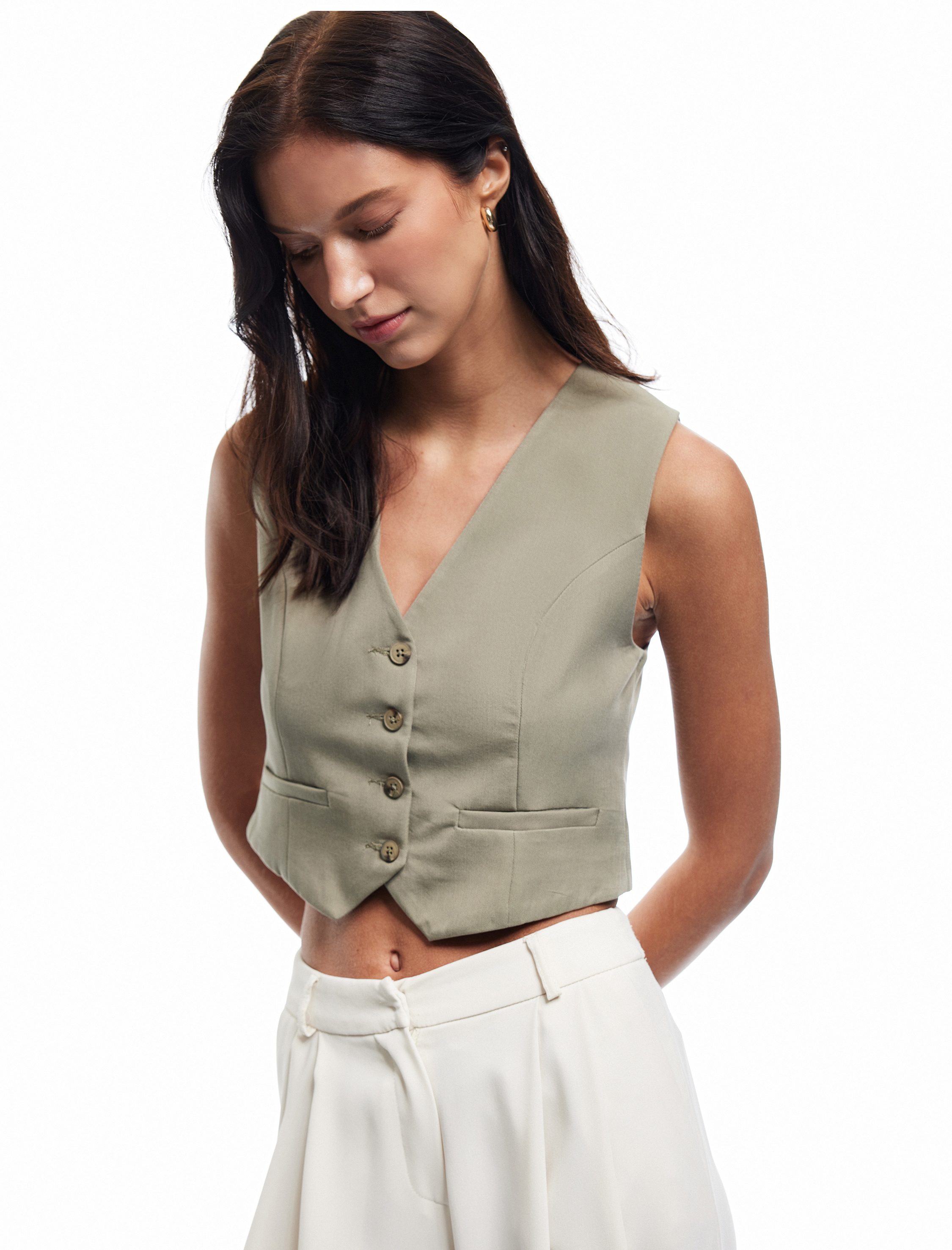   Modal Karışımlı Astarlı Slim Fit V Yaka Düğmeli Blazer Yelek