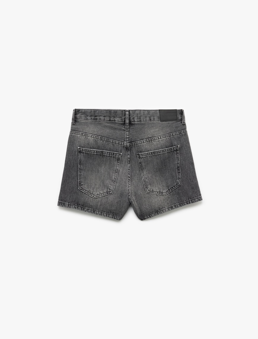   Cepli Kesik Detaylı Pamuklu Denim Şort