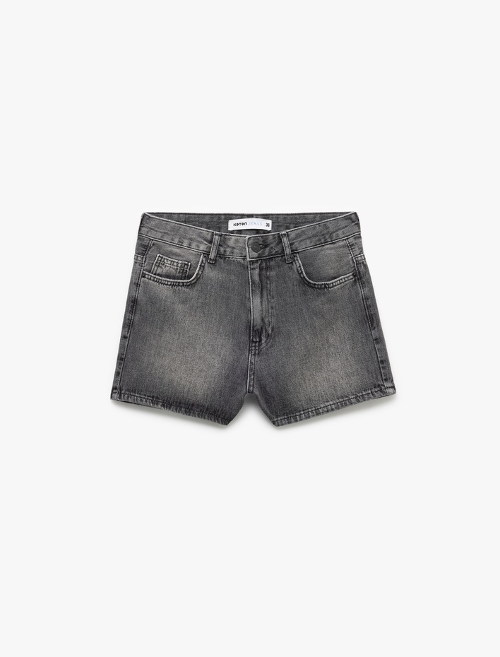  Cepli Kesik Detaylı Pamuklu Denim Şort