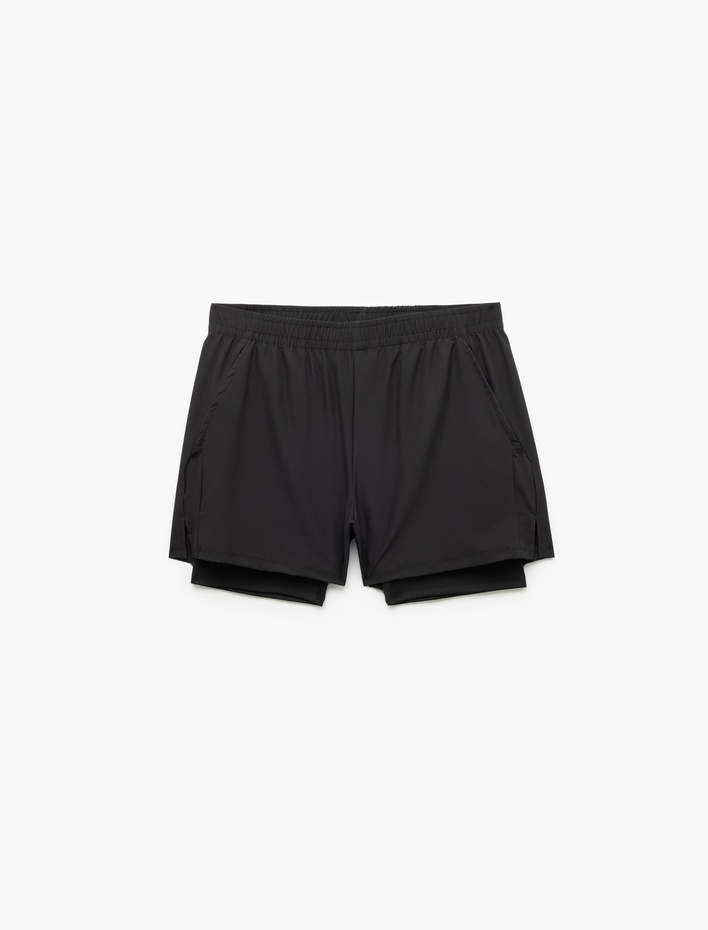  Slim Fit Cep Detaylı Paraşüt Kumaş Beli Lastikli Taytlı Spor Şort