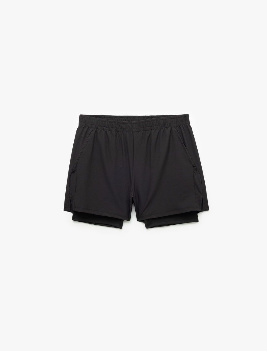   Slim Fit Cep Detaylı Paraşüt Kumaş Beli Lastikli Taytlı Spor Şort