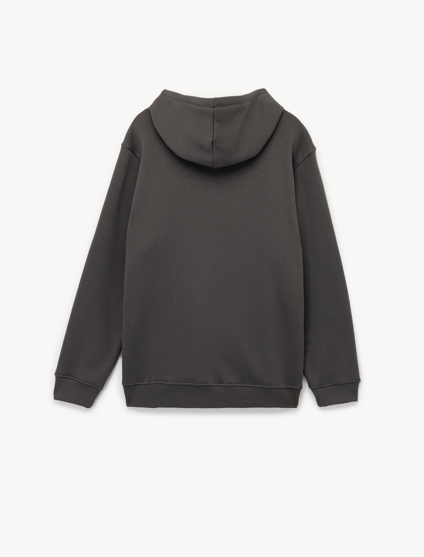   Uzun Kollu Şardonlu Fermuarlı Kanguru Cepli Sweatshirt