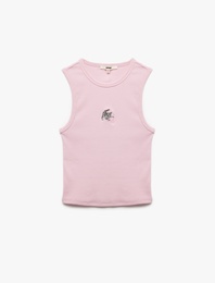 Slim Fit Pamuklu Kedi Nakış Detaylı Bisiklet Yaka Atlet
