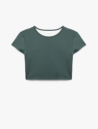 Kısa Kollu Bisiklet Yaka Crop Basic Spor Tişört