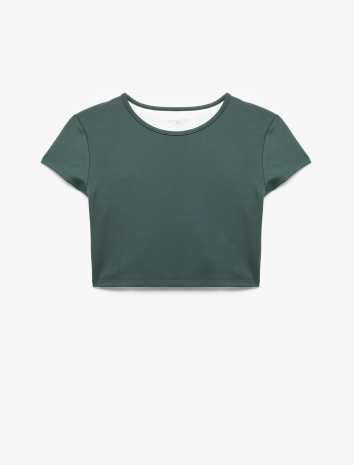  Kısa Kollu Bisiklet Yaka Crop Basic Spor Tişört