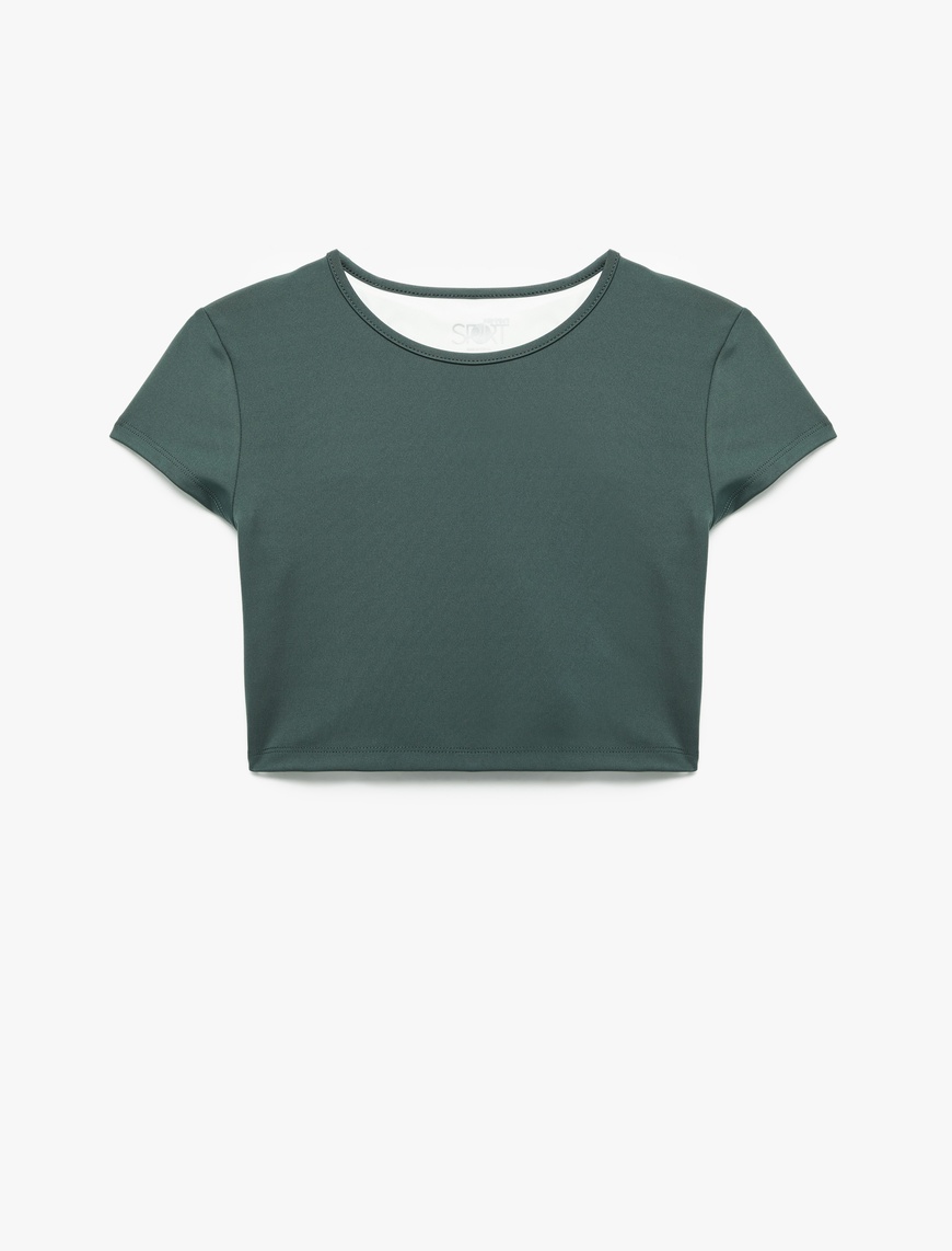   Kısa Kollu Bisiklet Yaka Crop Basic Spor Tişört