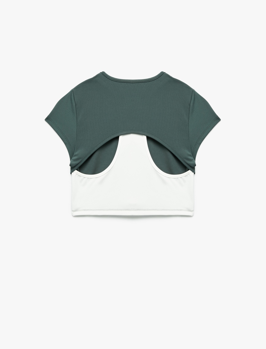   Kısa Kollu Bisiklet Yaka Crop Basic Spor Tişört