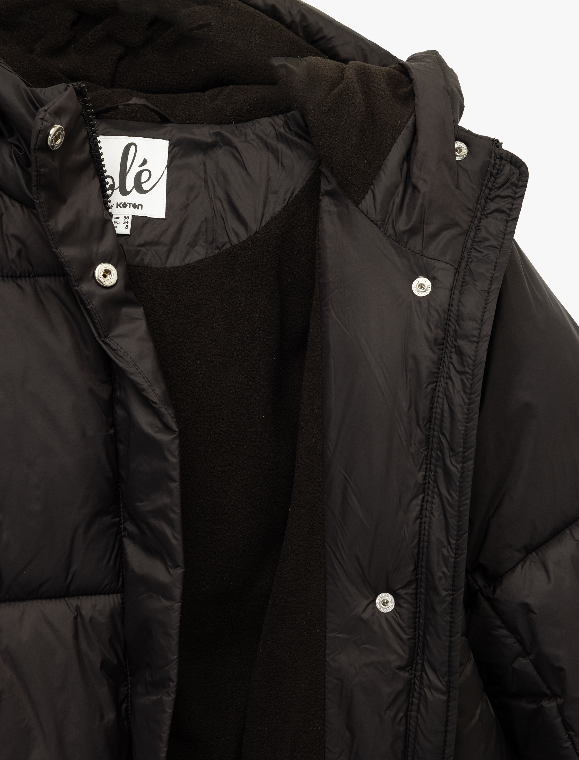   Kapüşonlu Uzun Kollu Cepli Fermuarlı Şişme Mont