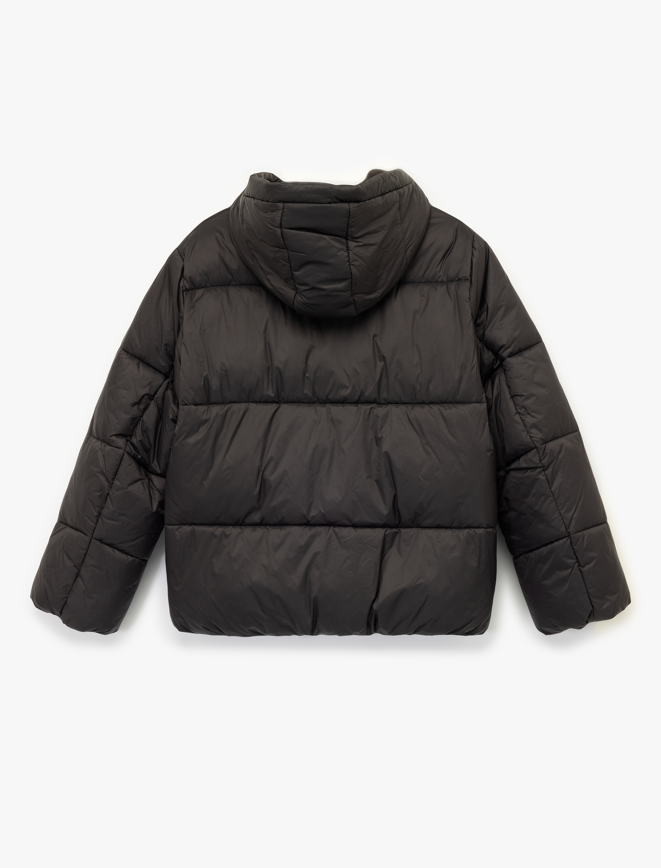   Kapüşonlu Uzun Kollu Cepli Fermuarlı Şişme Mont