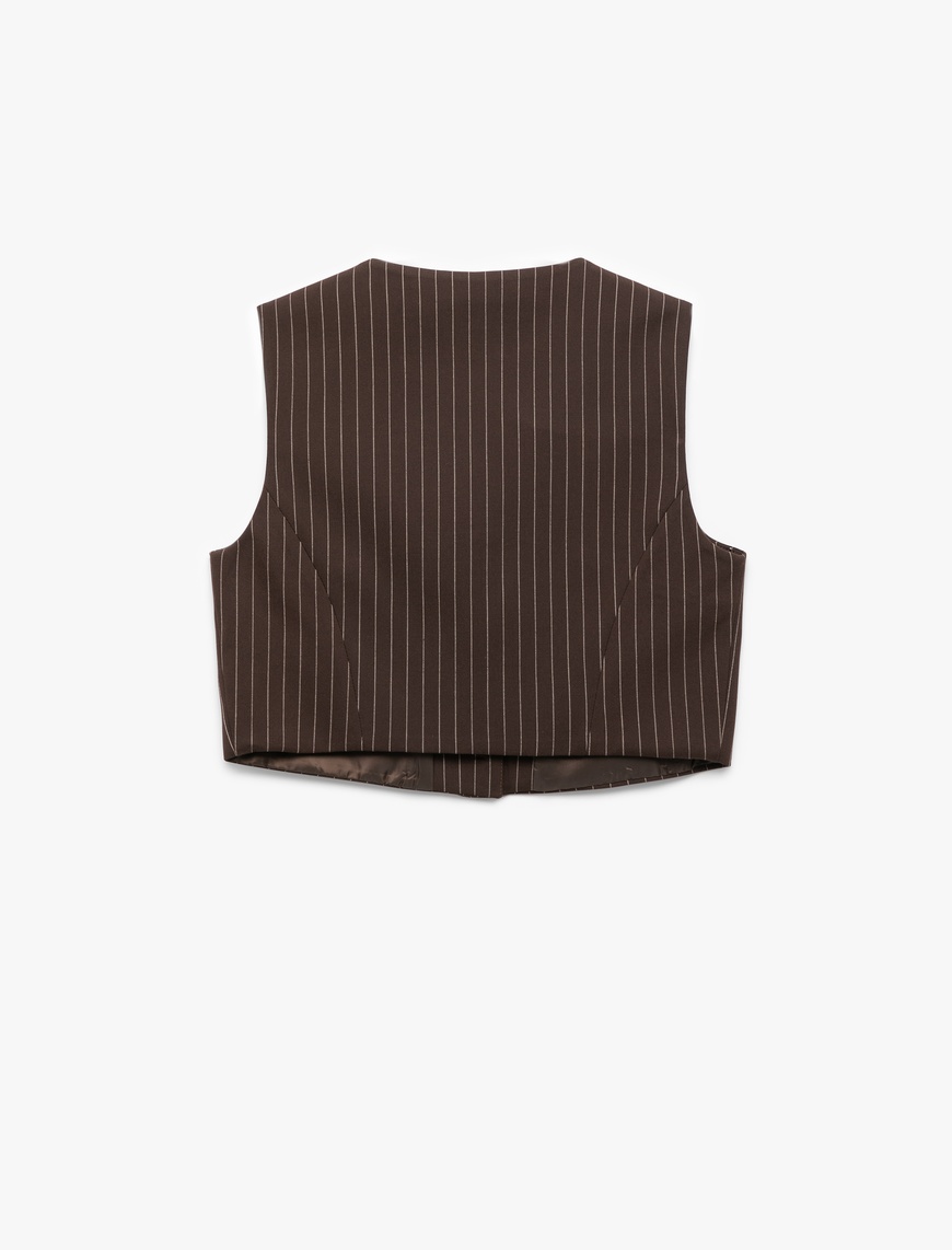   Kolsuz Cepli V Yaka Düğmeli Crop Yelek