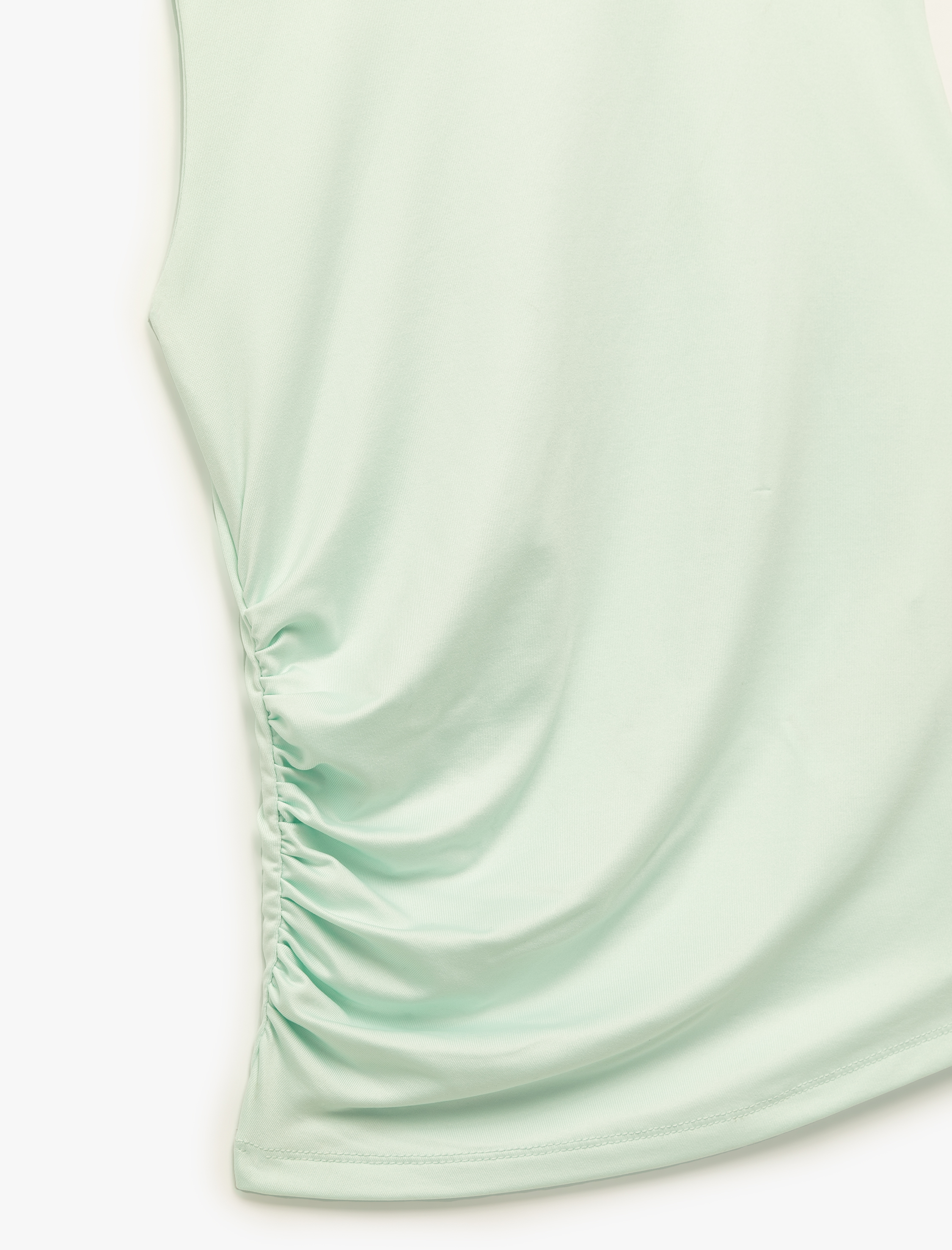   Slim Fit Bisiklet Yaka Drapeli Kolsuz Tişört