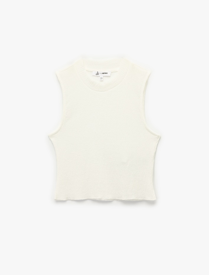  Bisiklet Yaka Kolsuz Basic Crop Bluz