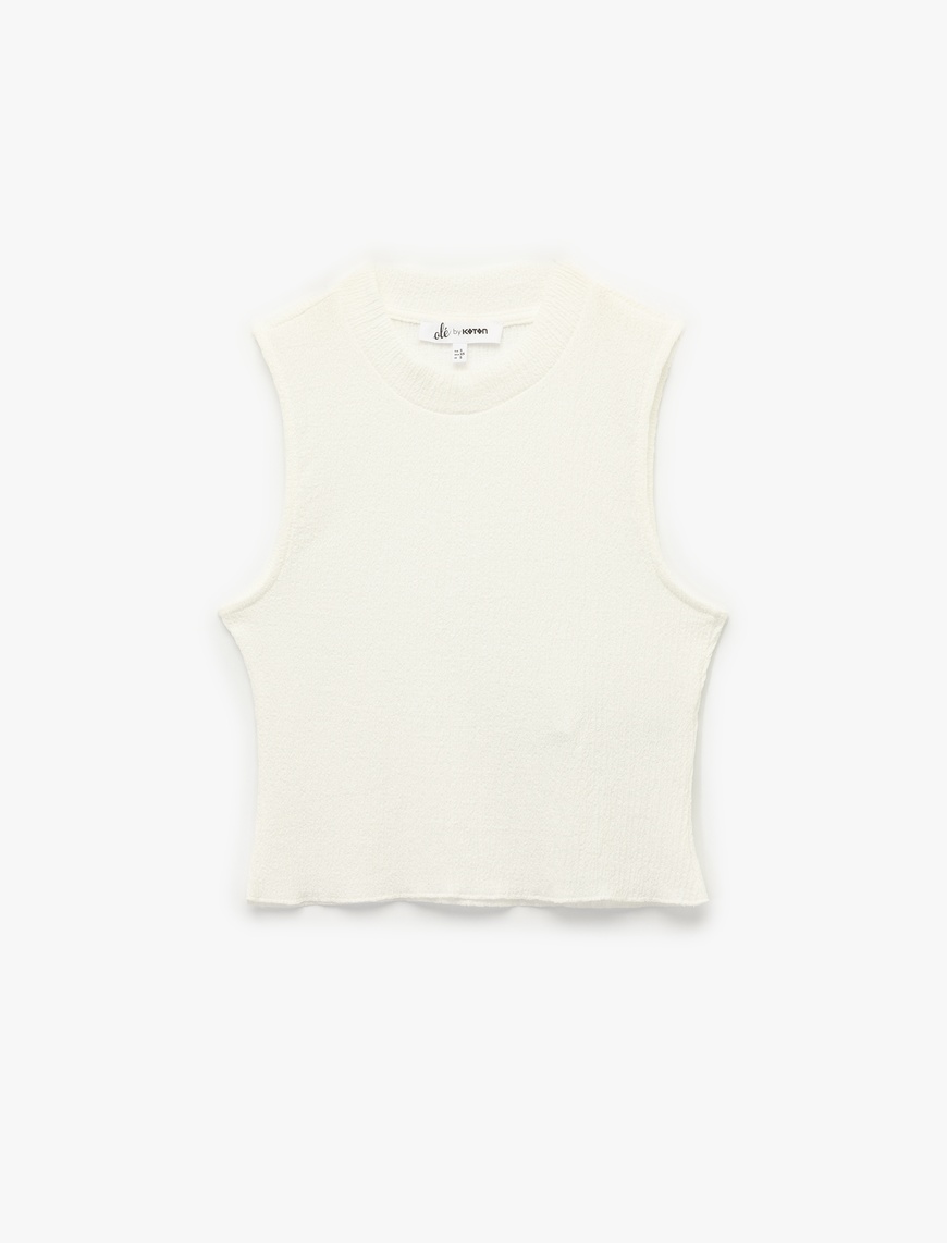   Bisiklet Yaka Kolsuz Basic Crop Bluz