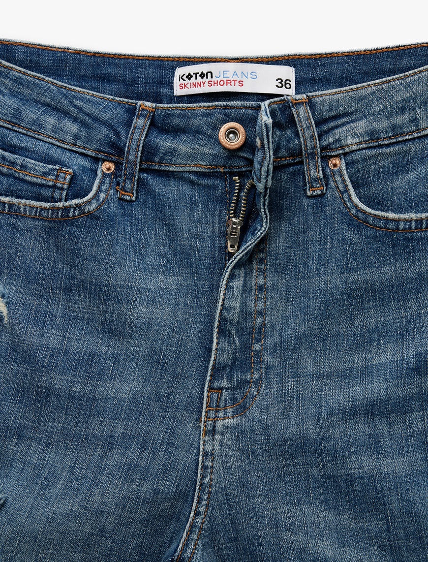   Normal Bel Cepli Pamuklu Denim Şort