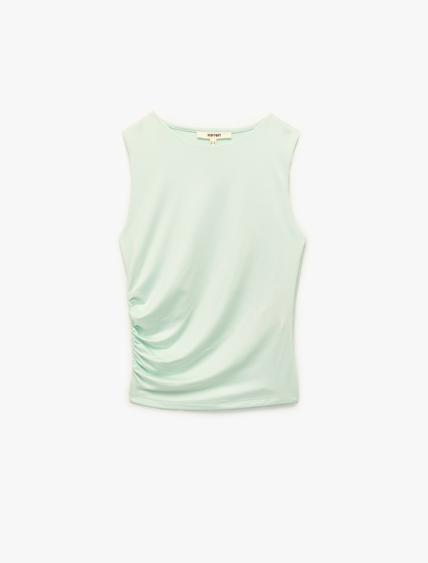   Slim Fit Bisiklet Yaka Drapeli Kolsuz Tişört