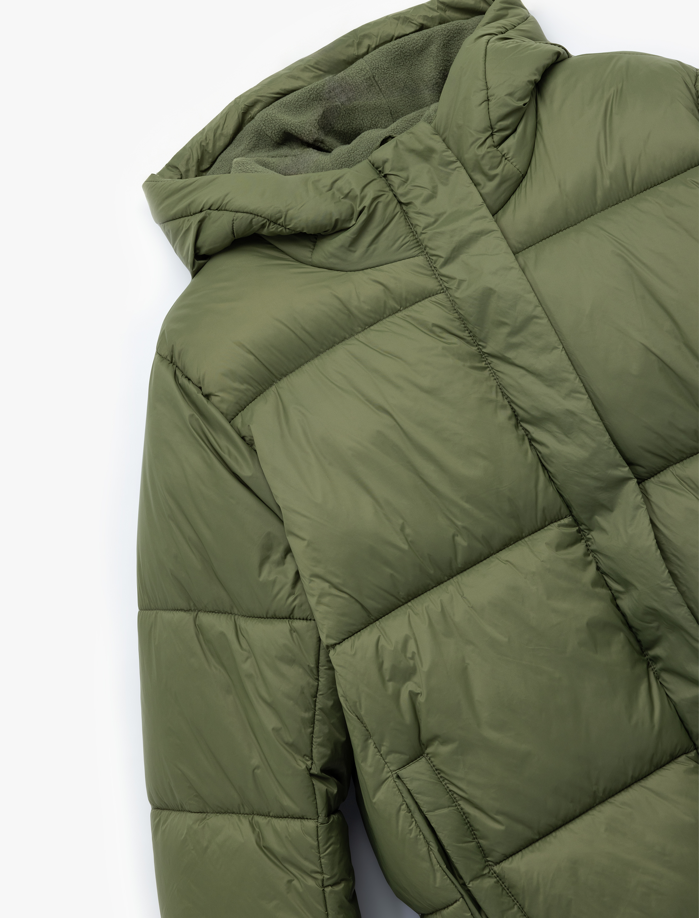   Kapüşonlu Uzun Kollu Cepli Fermuarlı Şişme Mont