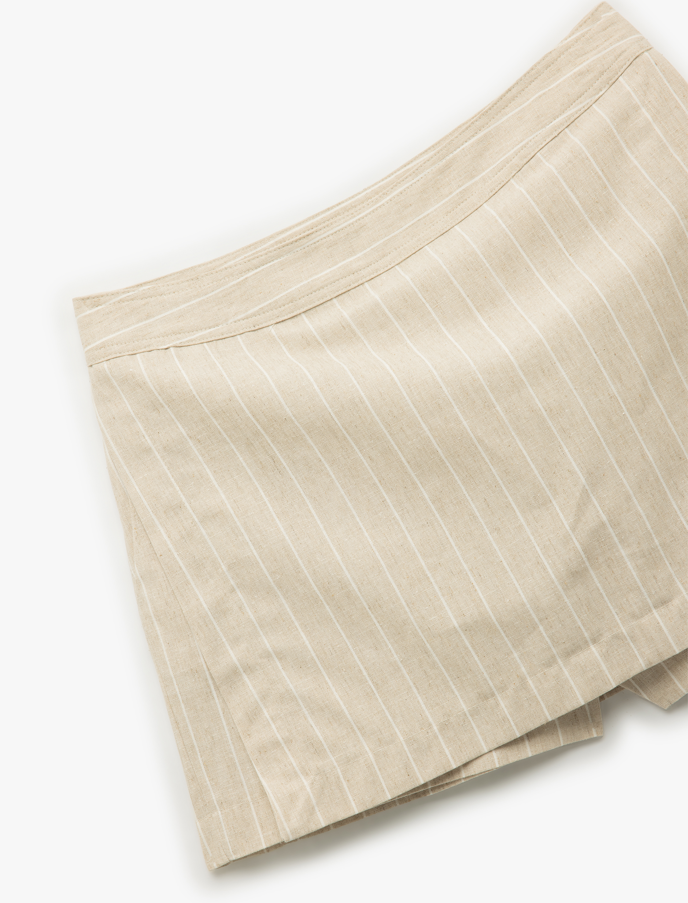   Keten Karışımlı Kruvaze Mini Şort Etek