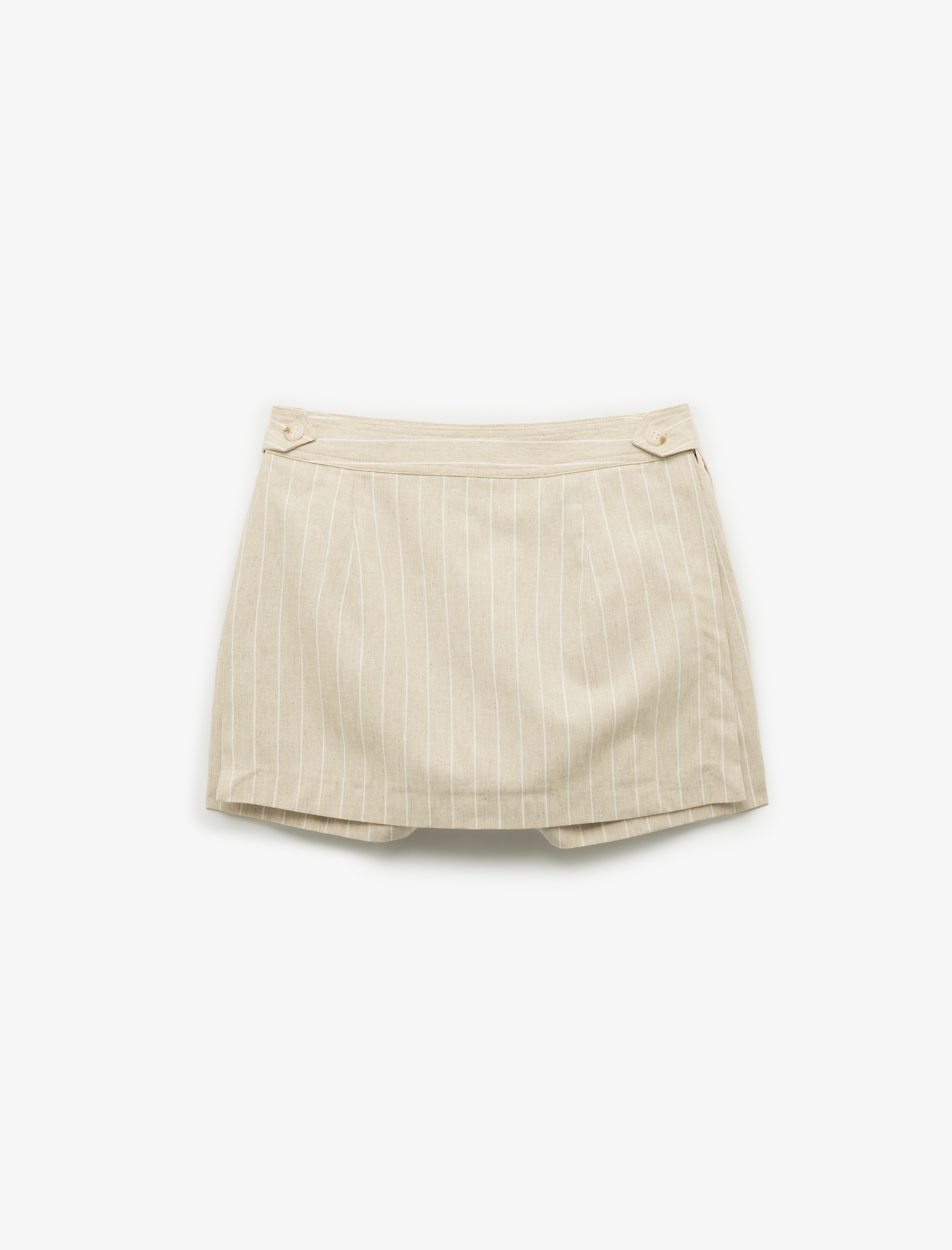   Keten Karışımlı Kruvaze Mini Şort Etek