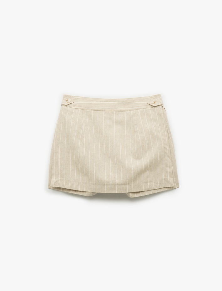  Keten Karışımlı Kruvaze Mini Şort Etek