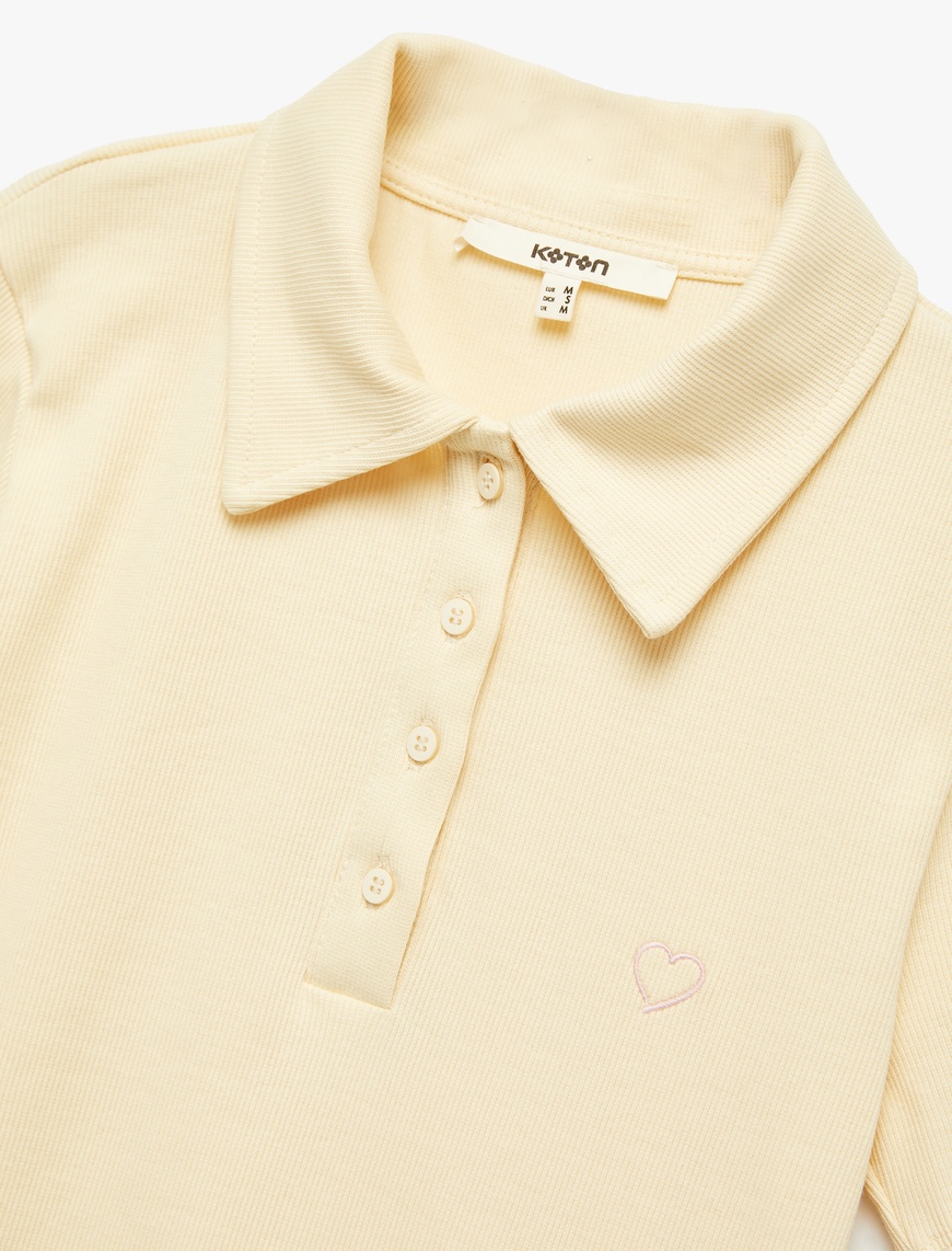   Pamuklu Slim Fit Kısa Kollu Düğmeli Kalpli Polo Yaka Tişört