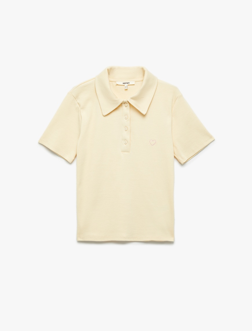   Pamuklu Slim Fit Kısa Kollu Düğmeli Kalpli Polo Yaka Tişört