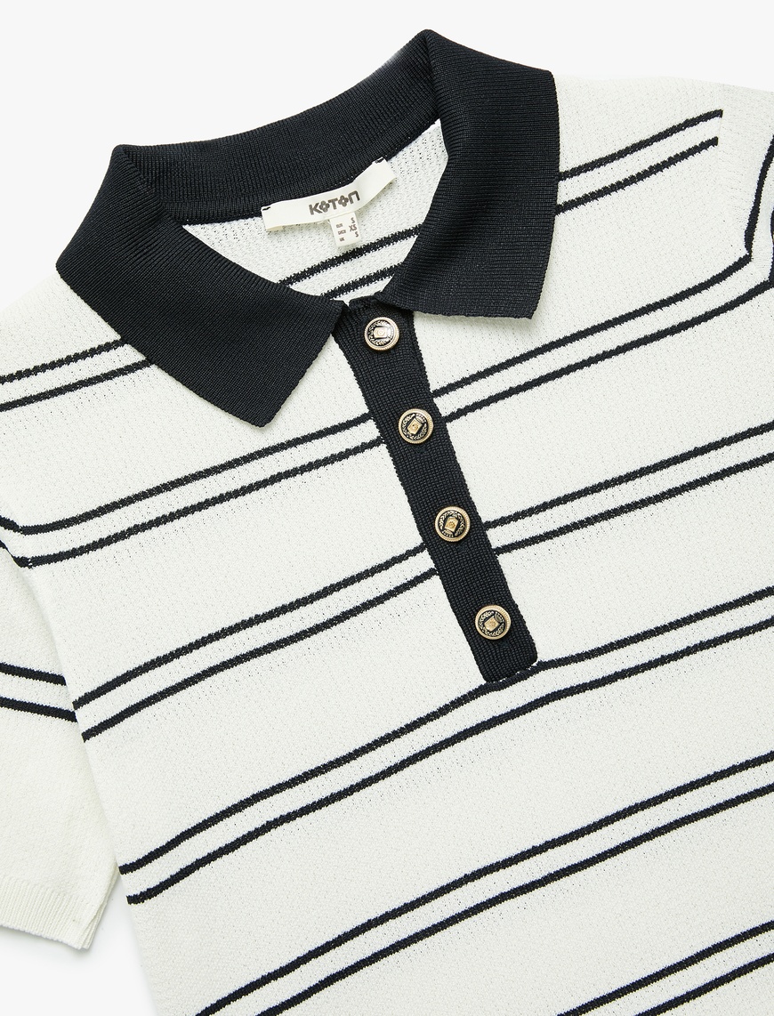   Regular Fit Düğmeli Kısa Kollu Polo Yaka Triko Kazak