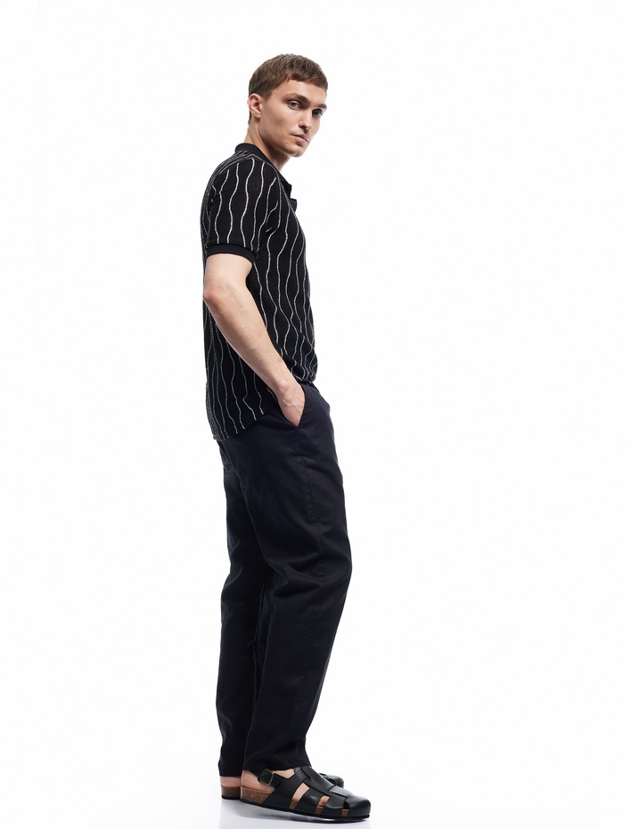  Cep Detaylı Keten Pamuk Karışımlı Beli Bağcıklı Pantolon