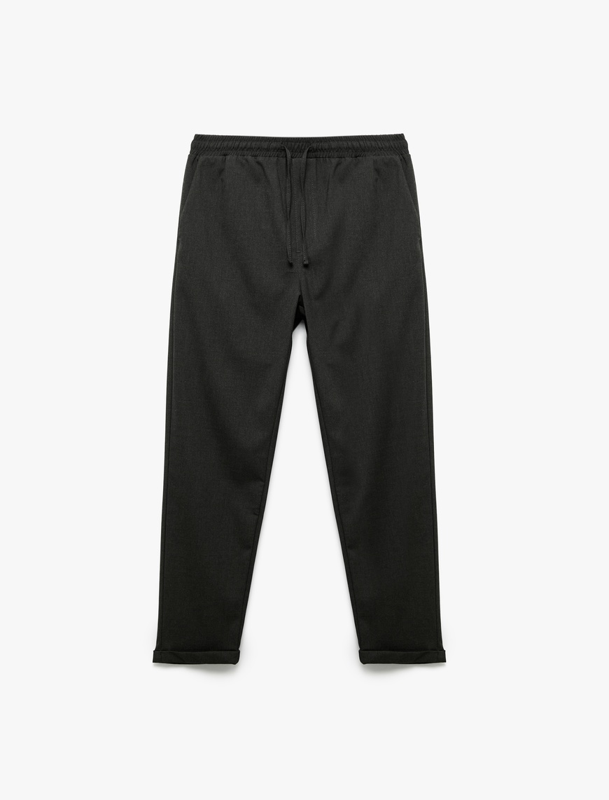   Beli Bağcıklı Katlamalı Paça Cep Detaylı Slim Fit Pantolon