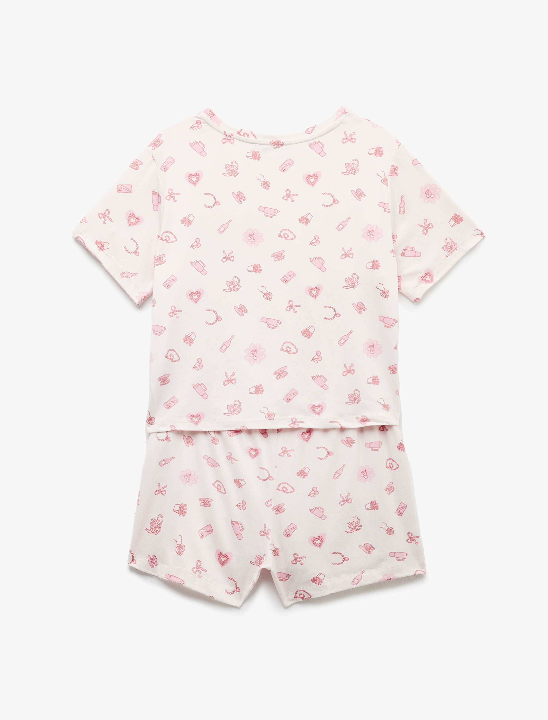   Kısa Kollu Bisiklet Yaka Baskılı Rahat Kalıp Şortlu Pijama Takımı